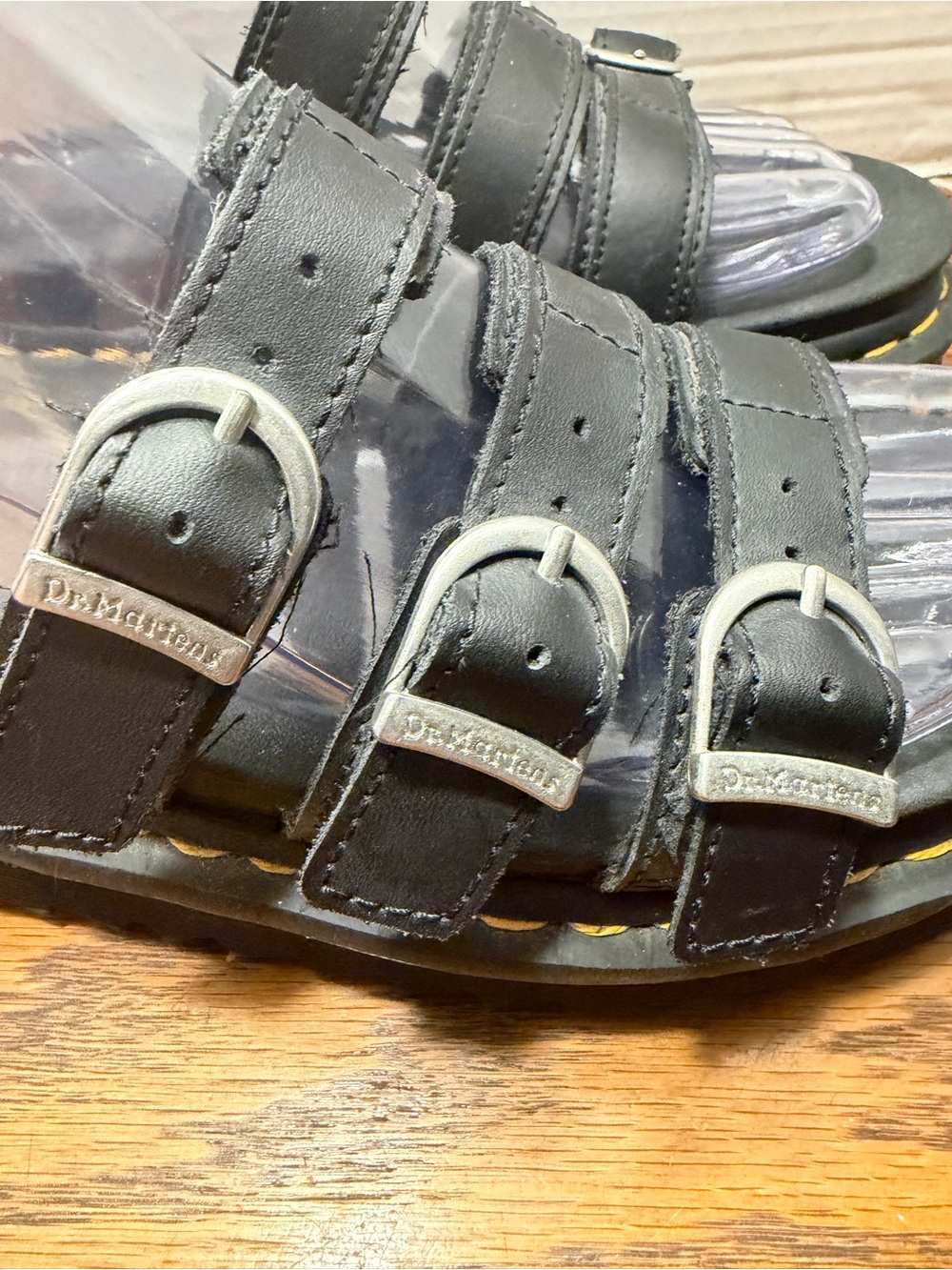 Dr. Martens Black Triple-Strap Sandals with Yellow Stitching - Picture 4 of 12